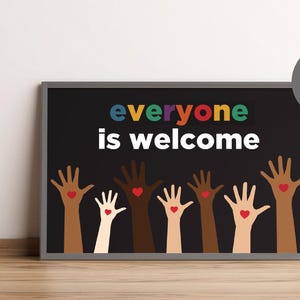 Everyone is Welcome Poster: Classroom Poster, Classroom Decor, Kindness, Inclusion, Rainbow, School Counselor, Diversity, Equality Poster