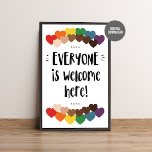 Everyone is Welcome Here Poster, Classroom Poster, Classroom Decor, Rainbow, Kindness, Counselor, Diversity, Pride, Inclusion, LGBT Poster
