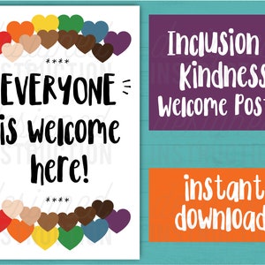 Everyone is Welcome Here Poster, Classroom Poster, Classroom Decor, Rainbow, Kindness, Counselor, Diversity, Pride, Inclusion, LGBT Poster