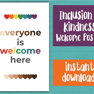 Everyone is Welcome Here: Digital Download Poster - Rainbow Kindness Counselor Diversity Inclusion Guidance Welcome School Office Pride