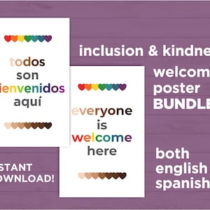 BUNDLE: Everyone is Welcome Here Poster, Classroom Inclusion Poster, Spanish Classroom poster, Diversity and Inclusion, Classroom Decor