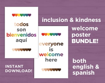 BUNDLE: Everyone is Welcome Here Poster, Classroom Inclusion Poster, Spanish Classroom poster, Diversity and Inclusion, Classroom Decor