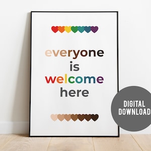 Everyone is Welcome Here: Digital Download Poster - Rainbow Kindness Counselor Diversity Inclusion Guidance Pride Classroom Equality Art