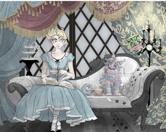 Alice in Wonderland /  art print / geeky / nerdy / Cheshire cat / mad hatter / disney / fan art / whimsical / tea party / literary / bookish