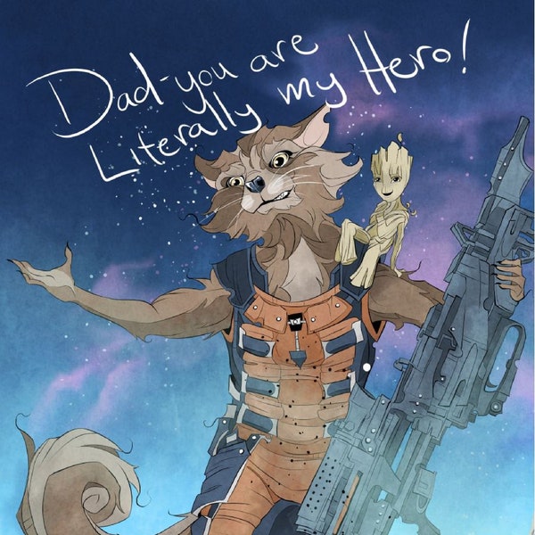Rocket / Raccoon / Dad / groot / Guardians of the Galaxy / card / greeting / love / baby groot / funny / humor / geek / geeky / nerdy