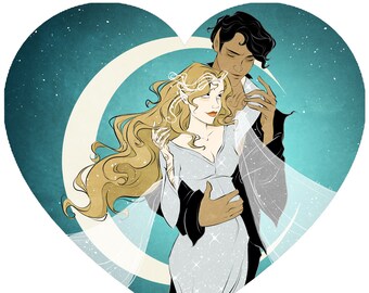 Hearts: Feyre & Rhysand (Light) / Sticker / Vinyl / Waterproof / Decal / Fan Art / ACOTAR / A Court of Thorns and Roses / Fantasy / Romantic
