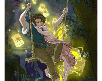 Tangled / Rapunzel / disney / fan art / Art history / geeky / nerdy / lanterns / Flynn / Springtime / Swing / princess / art / romantic