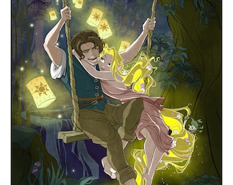 Tangled / Rapunzel / disney / fan art / Art history / geeky / nerdy / lanterns / Flynn / Springtime / Swing / princess / art / romantic