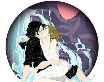Reylo / Fan Art / Sticker / vinyl / waterproof / decal / jedi / rey / Kylo / waterfall / Star Wars /  Disney / romantic / geeky / nerdy