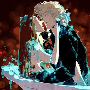 Limitowana edycja 10 / amerykański / horror / wydruk / Fan Art / wydruk / gotycki / gotycki / geekowy / kujonowaty / straszny / kąpiel / krew / tate / fioletowy