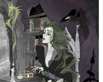 Maleficent / Art print / schurken / schurk / Disney / fan art / gothic / goth / doornroosje / geeky / nerdy / raaf / kasteel / chillin