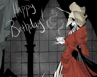birthday / bday / unicorn / funny / hilarious / greeting / card / humorous / dark humor / Victorian / goth / Gothic / puppy / tea / skull