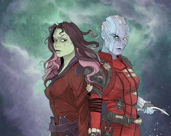 Guardians of the Galaxy / Art Print / Gamora / Nebula / Sisters / fan art / geeky / nerdy / superhero / Disney / sci-fi / family