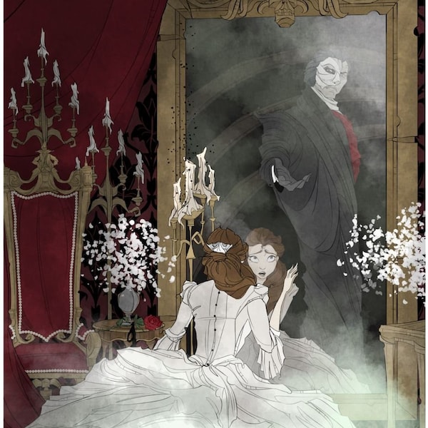 Mirror / phantom / phantom of the opera/ fan art / art print / christine / geek art / gothic / goth / musical / opera / fantasy / romance