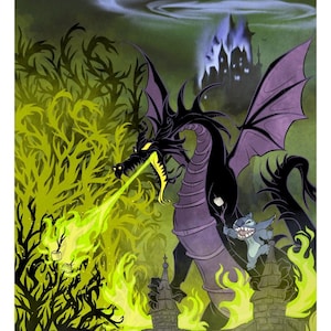 Maleficent / Sleeping Beauty / dragon / Stitch / Art Print / Disney / Fan Art / geek / nerdy / mash up / cute / fantasy / fun / marshmallows