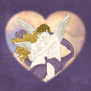 Eros & Psyche / Pegatina / Vinilo / Impermeable / Calcomanía / Fan Art / Mitología griega / Clásica / Romance / Amor / Deseo / Historia / Arte /
