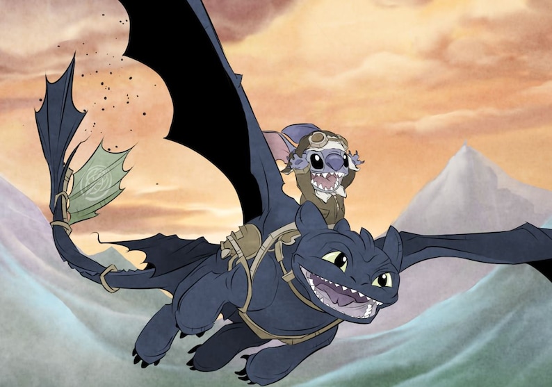Toothless/ How to Train Your Dragon / Stitch / Art Print / Etsy