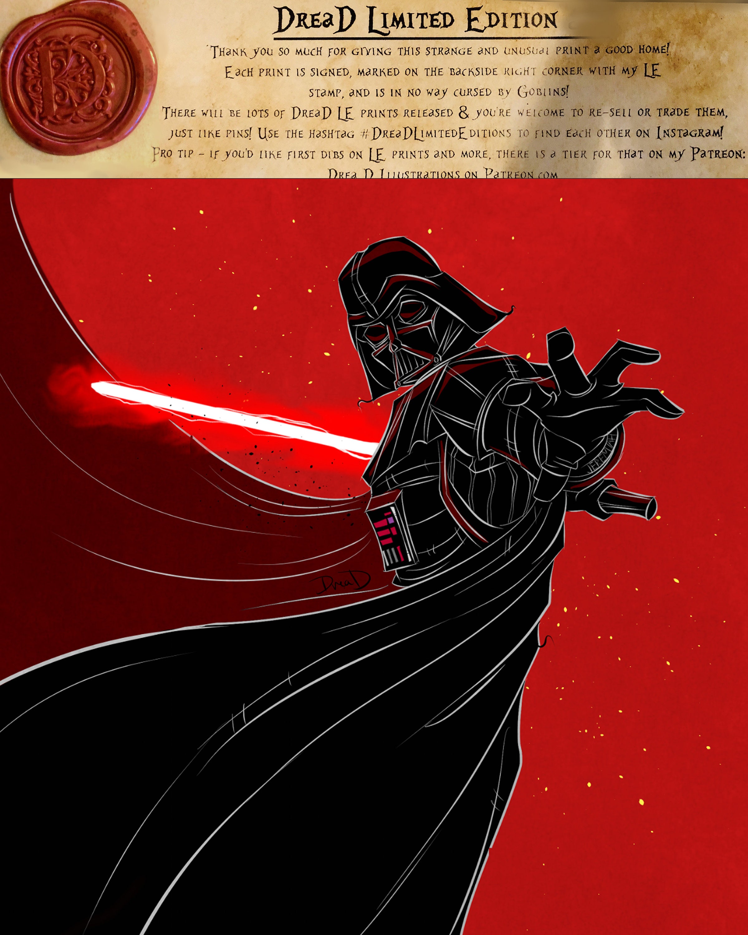 Limited Edition 18 / Darth Vader / Fan Art / Print/ Star Wars