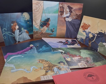 Disney / Princess / box / set / blank / greeting / cards / Merida / Belle / Ariel / Moana / Jasmine / Wendy / Mulan / Elsa / Girl Power
