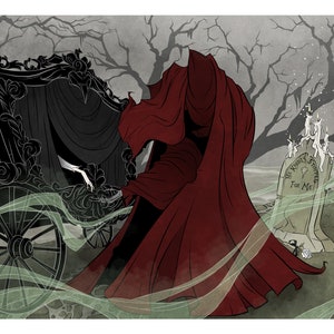 The Chariot /  Art Print / poetry / emily / dickinson / illustration / death / grim reaper / gothic / romance / love / goth / gothic / dark