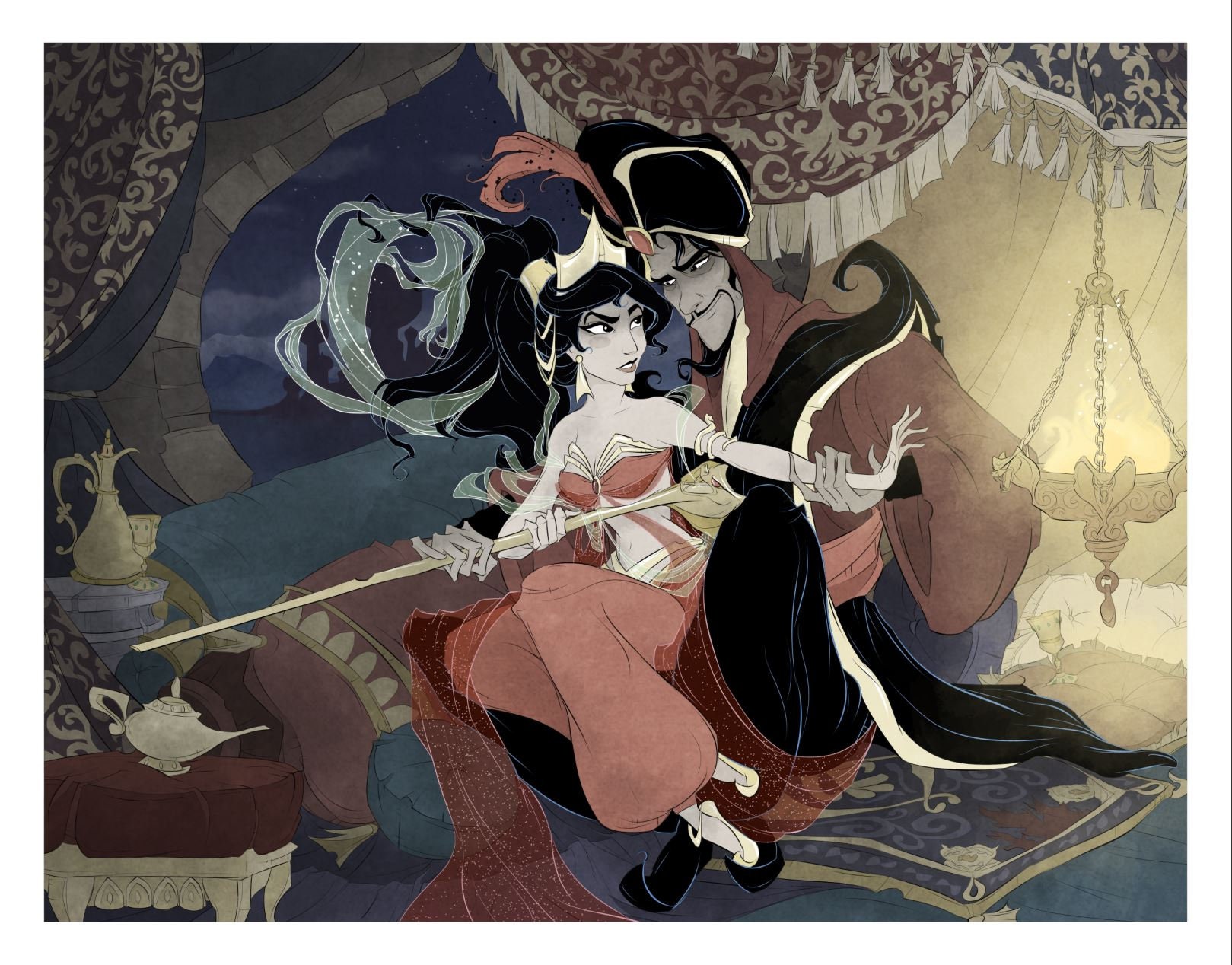 Jafar / Jasmine / Princess / Slave / Fan Art / Print / Arabian Nights /  Disney / Romance / Geeky / Nerdy /villain / Sexy / Romantic /fantasy 