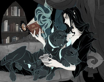 Hades / Cerberus / Print / Gothic / goth / reading / dogs / greek / mythology / Persephone  / unique / cute / sweet / geeky / nerdy /bookish