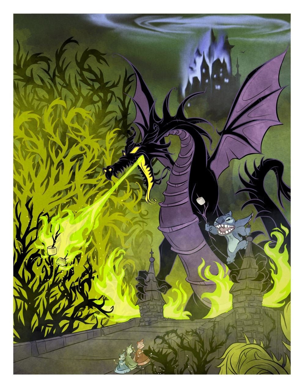 Maleficent Dornroschen Drachen Stich Kunstdruck Etsy