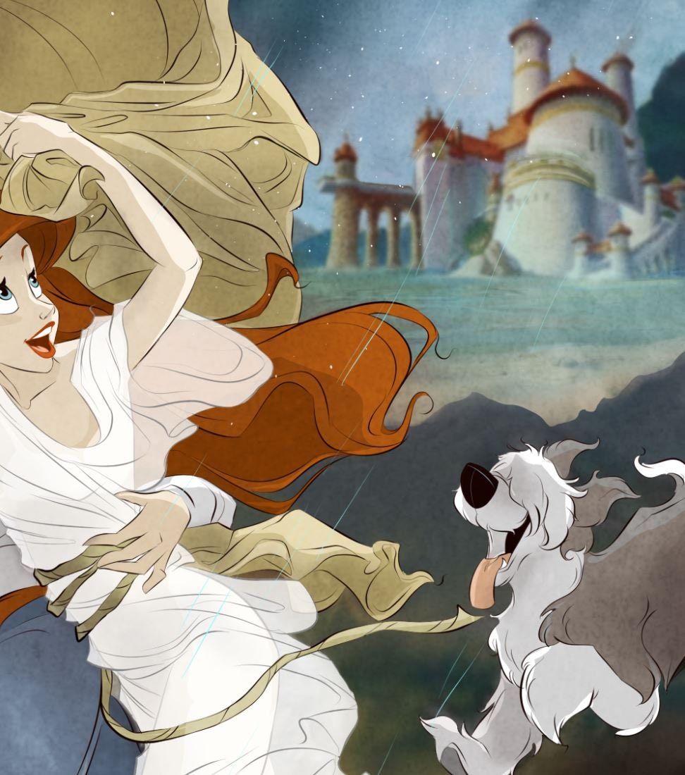 Disney　アリエルとエリックの限定アート作品 ディズニー シー アリエル エリック王子 ステンドガラス風T