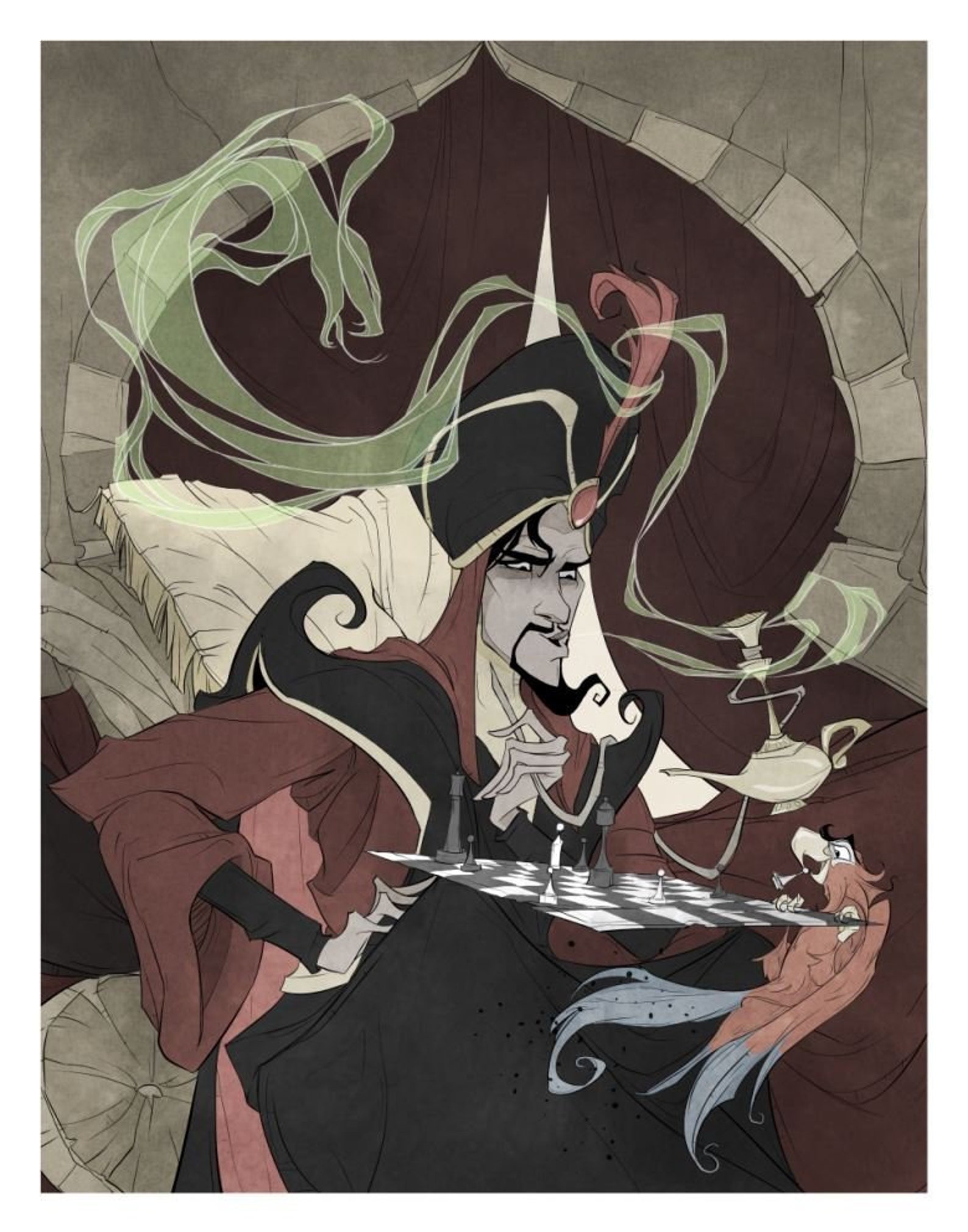 Jafar / Iago / Chess / Art print / Disney / fan art / Disney image 0.