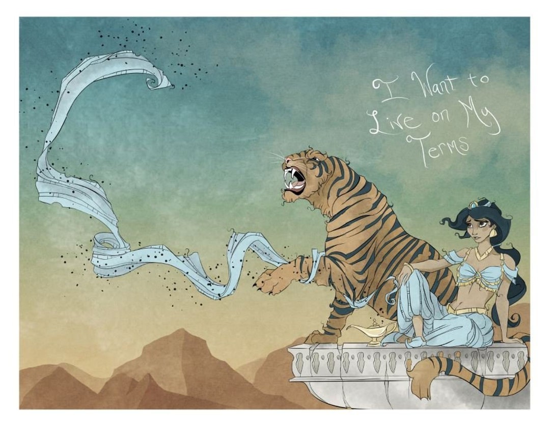 Jasmijn / prinses / Disney / fan art / print / tijger / inspirerend /  feministisch / girl power / Aladdin / girl power / Arabische nachten /  geeky - ..., image size:1080x839