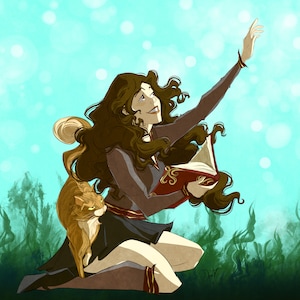 Limited Edition 16 / Magical Inspo: clever witch / DM / Print / Fan Art / magic / Inspirational / fantasy / reading / bookish / cat / school