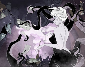 Ursula / Sea Witch / flotsam / jetsum / Art print / Disney / fan art / villains / nerdy / geeky / Little Mermaid / cooking / witch / magic