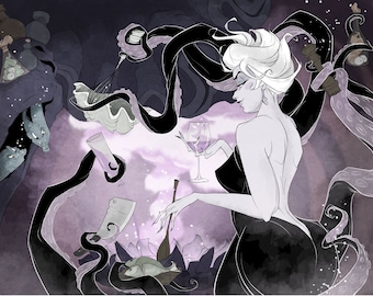 Ursula / Sea Witch / flotsam / jetsum / Art print / Disney / fan art / villains / nerdy / geeky / Little Mermaid / cooking / witch / magic