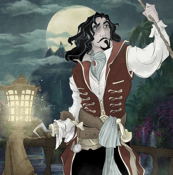 Heroic Captain Hook / Art Print / Tinker Bell / Peter Pan / Neverland /  Pirate / Ship / Disney / Villain / Fan Art / Goth / Moon / Gothic -   Canada