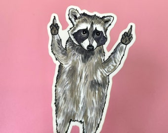 Pegatina de vinilo de mapache - Pegatina de mapache para el dedo medio - Pegatinas impermeables - Pegatina divertida de mapache - Pegatina de panda de la basura