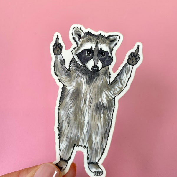 Raccoon Vinyl Sticker- Raccoon Middle Finger Sticker- Waterproof Stickers- Funny Raccoon Sticker- Trash Panda Sticker