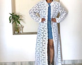 Crochet kimono crochet long coat granny crochet geometric pattern white long crochet robe