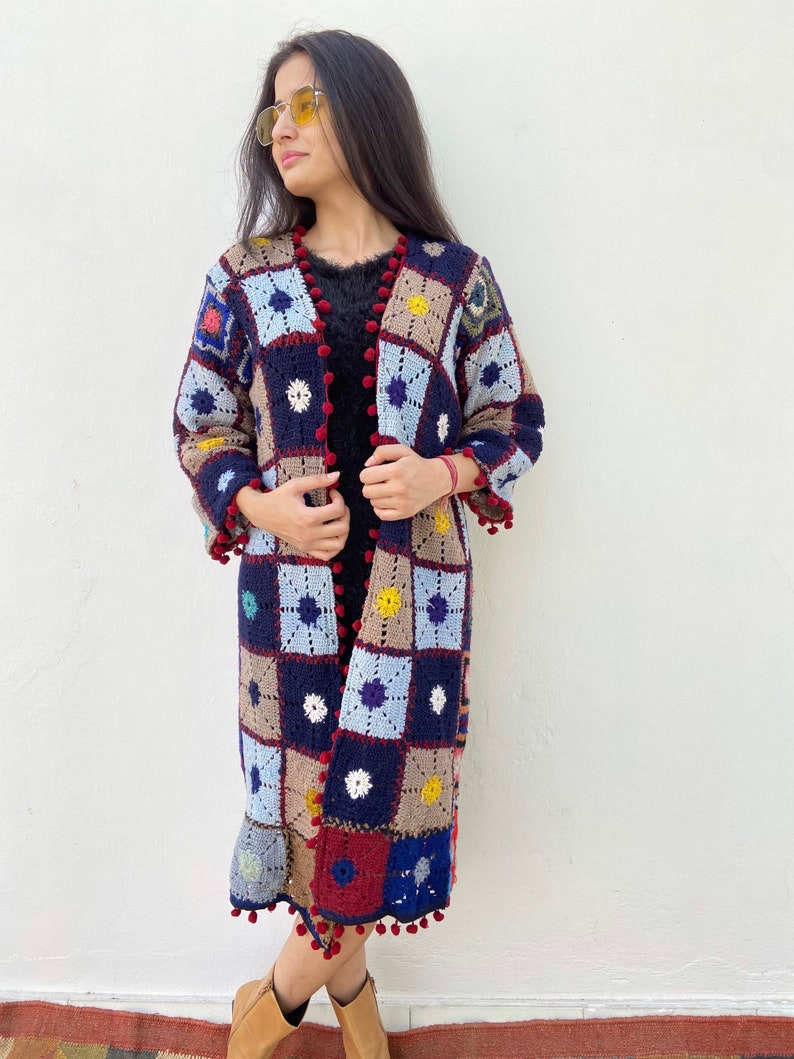 Long crochet cardigan / cardigan kimono / multicoloured crochet jacket / boho crochet festival coat image 1