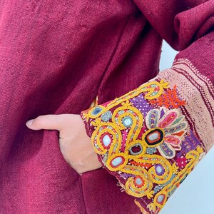 Embroidered wool coat/ Quilted coat for women / bohemian gypsy coat / tribal jacket / tie dye coat/ nomad organic shawl jacket image 3