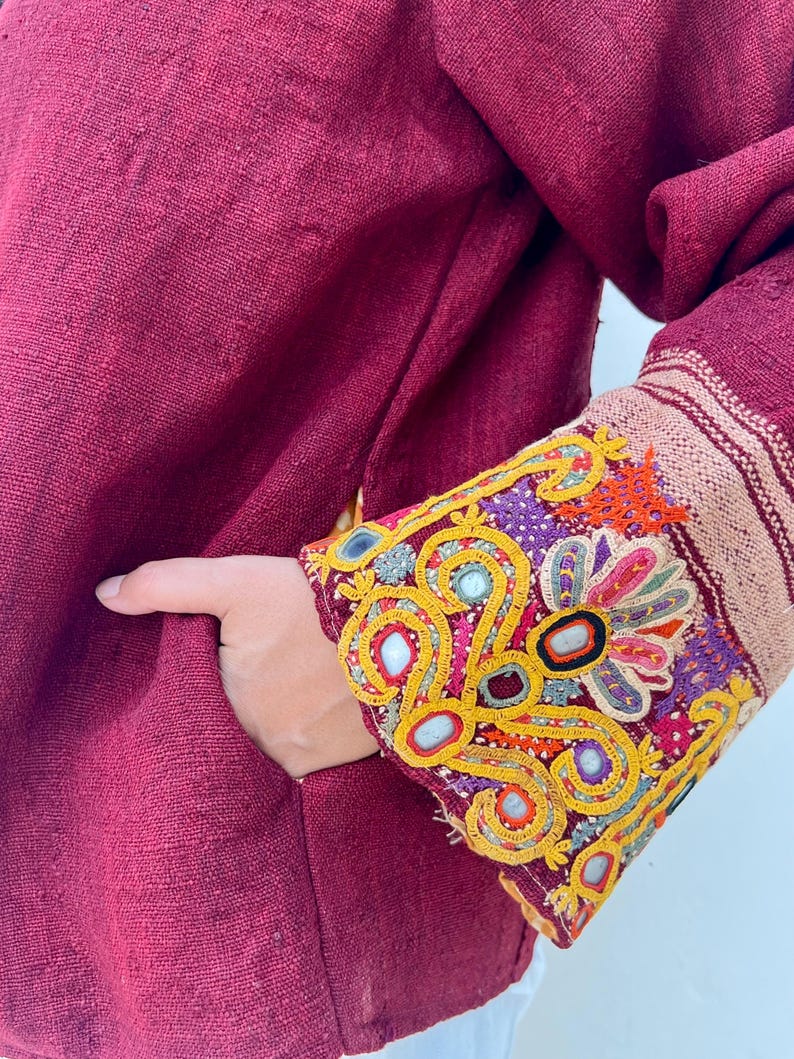 Embroidered wool coat/ Quilted coat for women / bohemian gypsy coat / tribal jacket / tie dye coat/ nomad organic shawl jacket image 3
