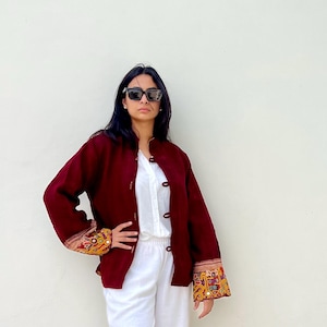Embroidered wool coat/ Quilted coat for women / bohemian gypsy coat / tribal jacket / tie dye coat/ nomad organic shawl jacket image 1