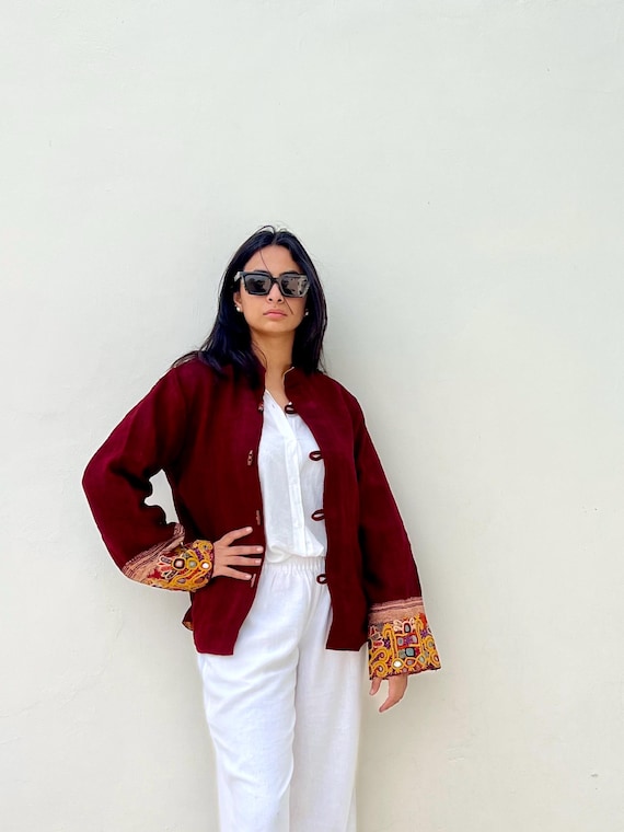 Embroidered wool coat/ Quilted coat for women bohemian gypsy coat  tribal jacket tie dye coat/ nomad organic shawl jacket