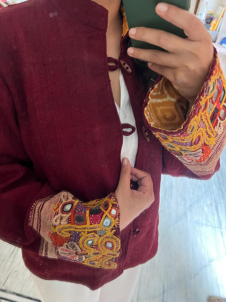 Embroidered wool coat/ Quilted coat for women / bohemian gypsy coat / tribal jacket / tie dye coat/ nomad organic shawl jacket image 8