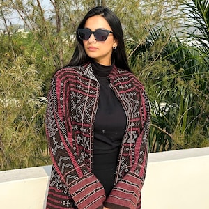 Antique quilted tangaliya duster coat for women / woolen intricate embroidered coat/ unique vintage geometric repurposed godess tribal coat