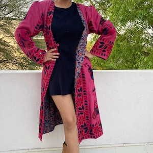 Festival robe women, Boho kimono duster /applique shrug / multicoloured unique kimono robe /  embroidered long coat / long line cardigan