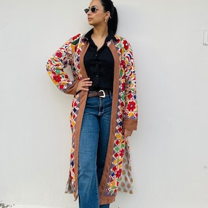 Embroidered coat for women, festival coat , bohemian robe , festival jacket, patchwork quilted dress coat, floral tapestry jacket