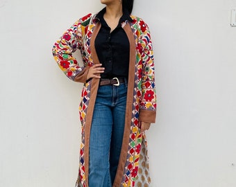 Embroidered coat for women, festival coat , bohemian robe , festival jacket, patchwork quilted dress coat, floral tapestry jacket