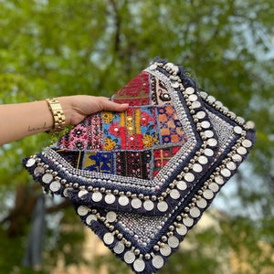 Bolso de mano con borlas de monedas, Bolso bandolera bordado, Bolso bandolera con monedas, Cartera bordada, Bolso con espejo