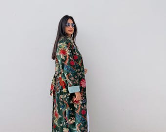Luxury velvet kimono coat, unique cover up warm house robe, layering winter autumn coat