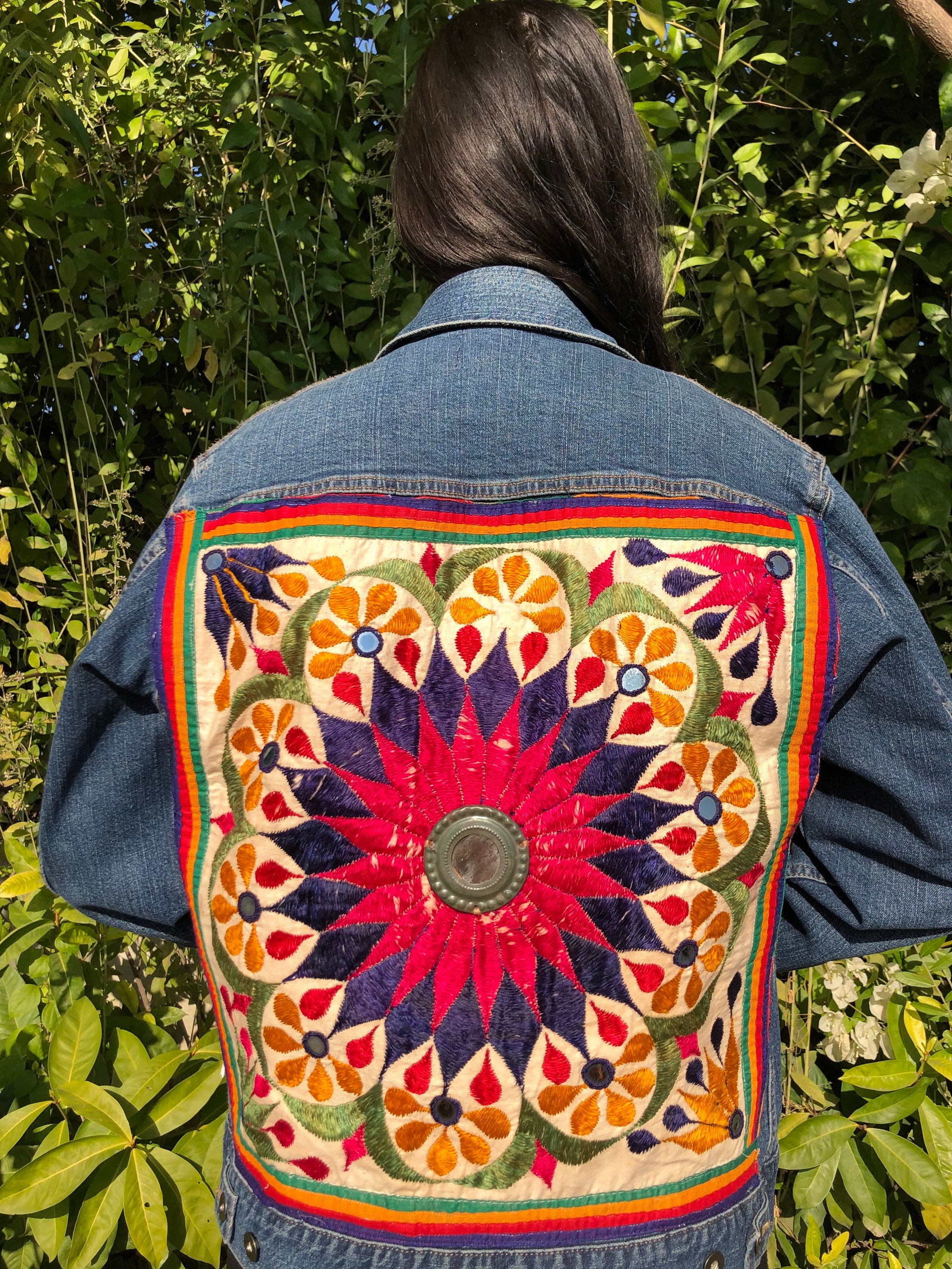 Embroidered Jean Jacket/ Over Sized Denim Jacket / Boho Jean